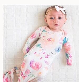 Copper Pearl Farm Bloom Print Snap Knotted Sleep Gown Newborn Baby Floral EUC